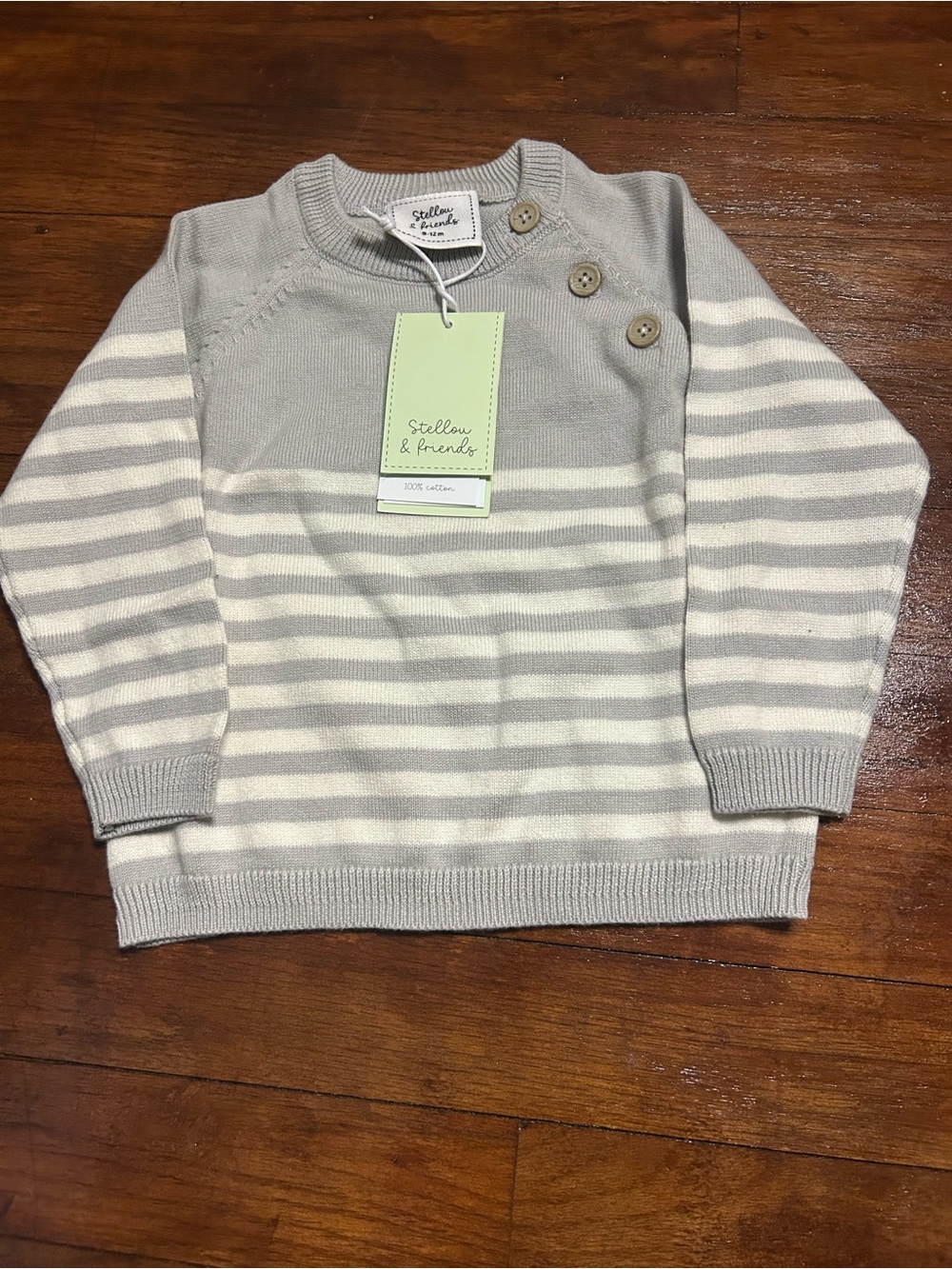Kids Grey and Cream Striped Knit Sweater